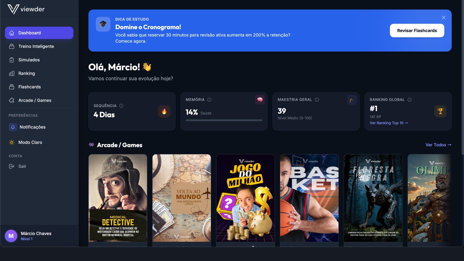 Dashboard da plataforma Viewder ENEM